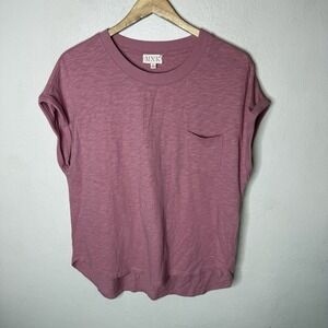 MNK Dusty Rose Roll Short Sleeve Cotton‎ Pocket Tee Shirt T-Shirt Womens Large